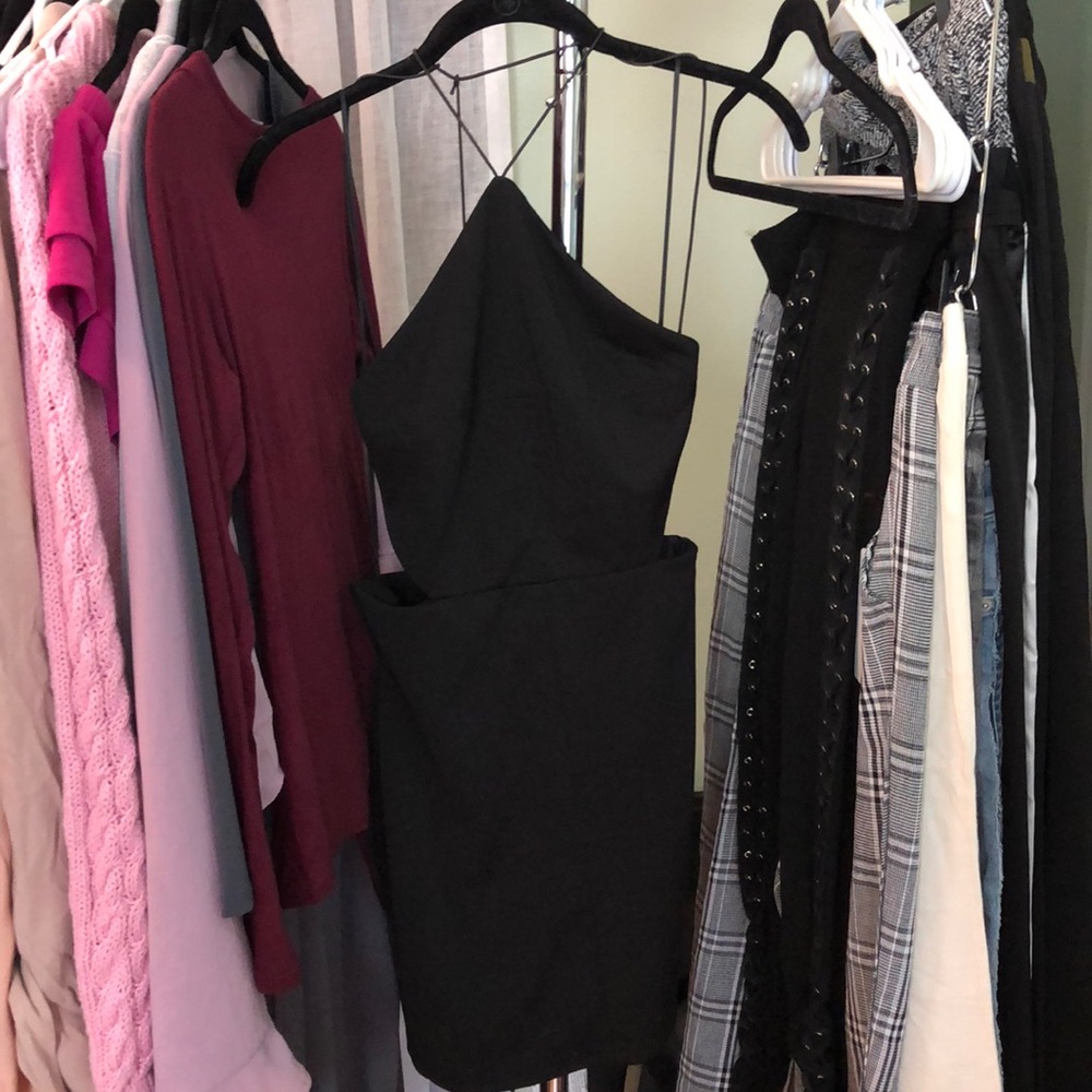 Backless black mini dress